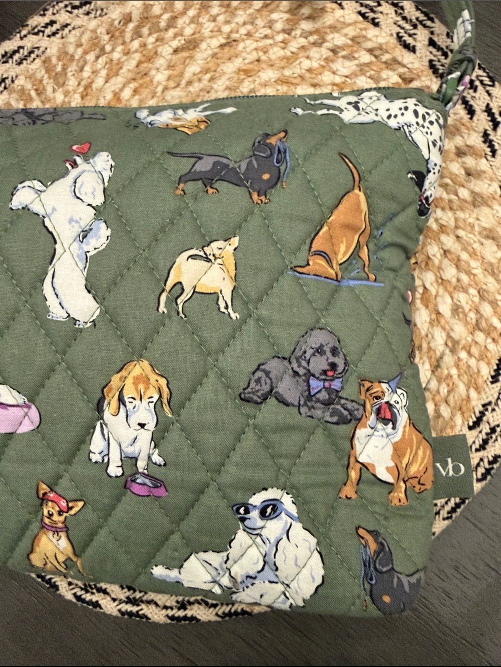 Vera Bradley Quilted Olive Dog Print Shoulder Bag - Picture 2 of 13